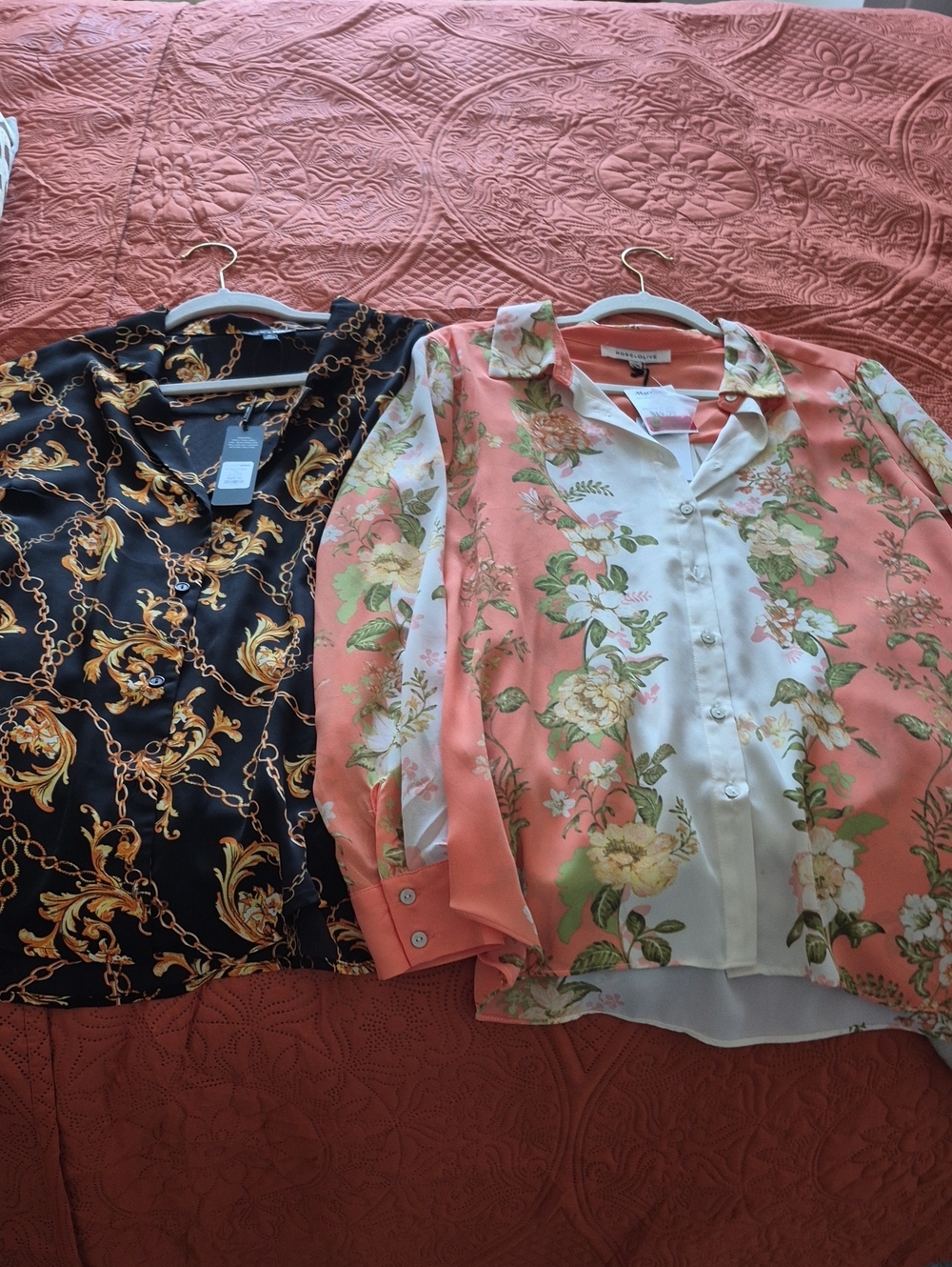 Floral Button-Front Blouse - Coral/White